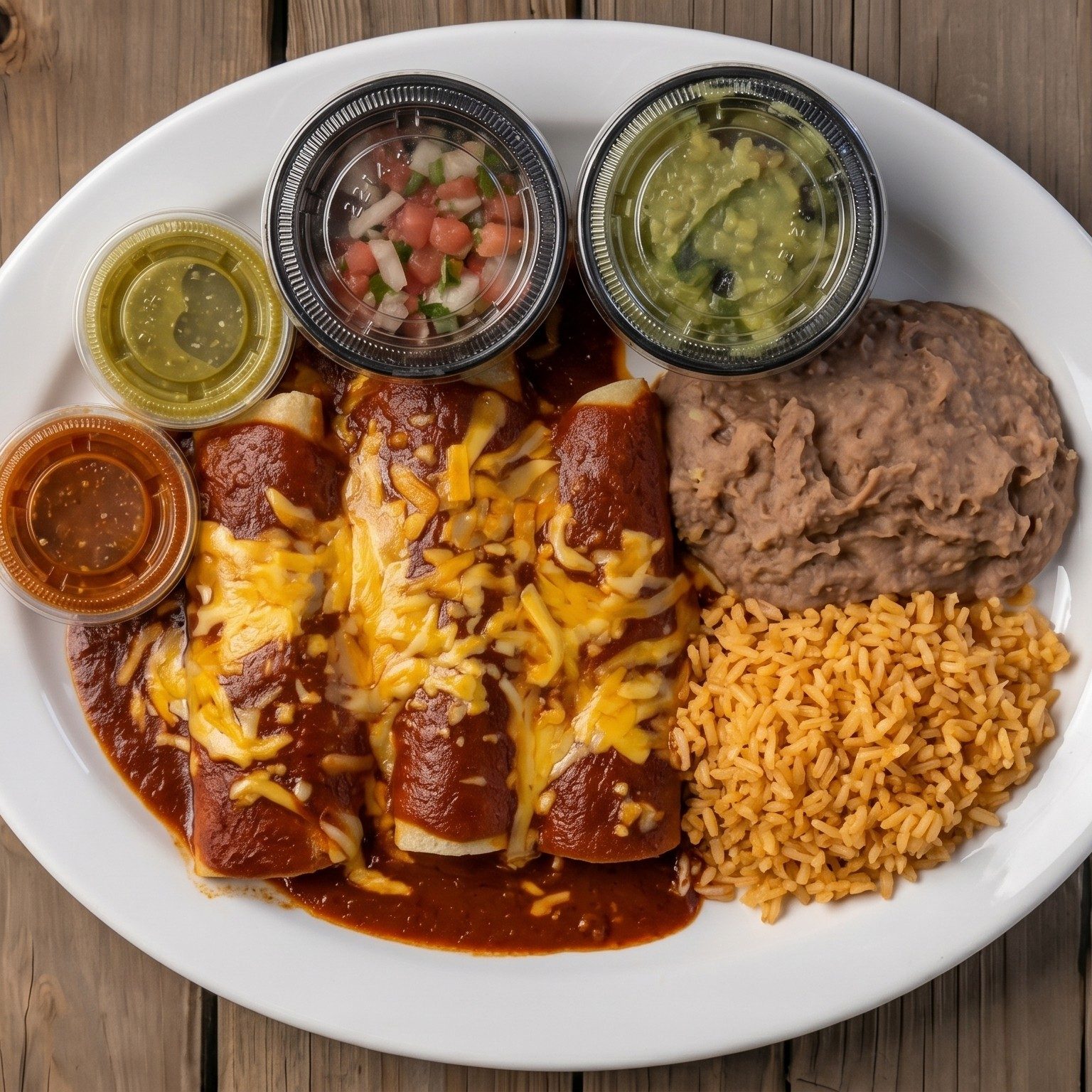 Cheese Enchiladas (Red) Plato Lunch.