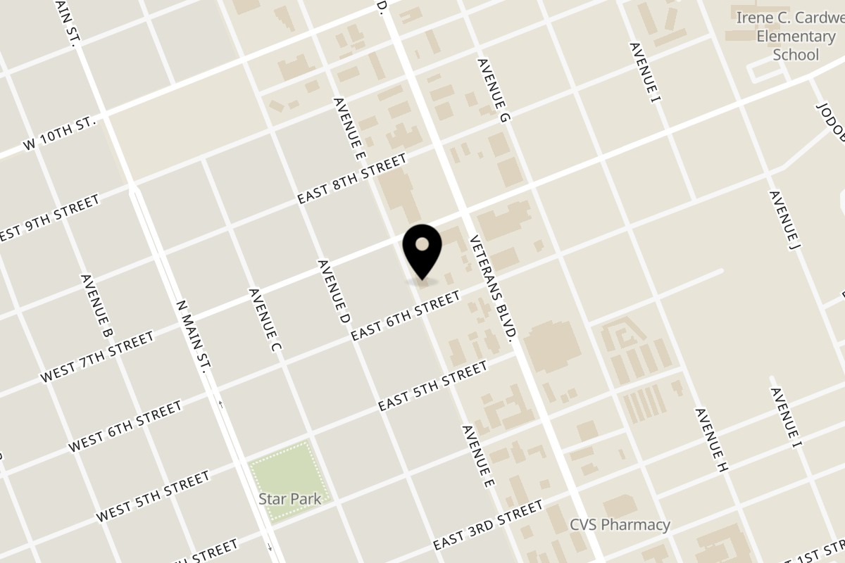 Map showing the location of Chinto's Super Taco on 400 E 6th St in Del Rio